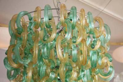 Green and Gold Murano Glass C Link Chandelier
