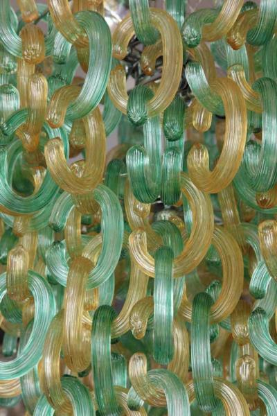 Green and Gold Murano Glass C Link Chandelier