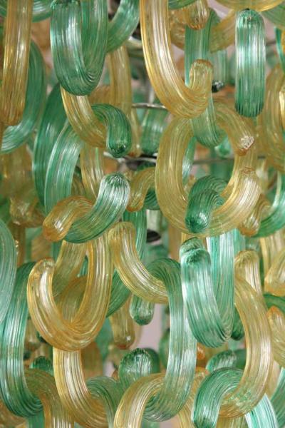 Green and Gold Murano Glass C Link Chandelier