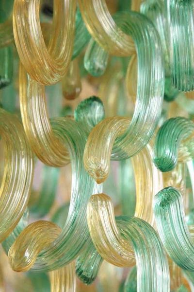 Green and Gold Murano Glass C Link Chandelier