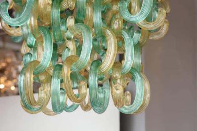 Green and Gold Murano Glass C Link Chandelier