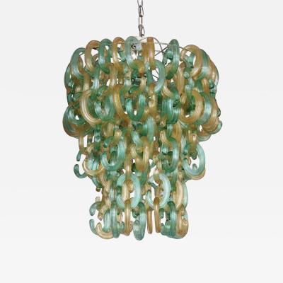 Green and Gold Murano Glass C Link Chandelier
