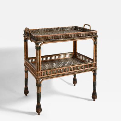 Green and natural rattan side table 1920s 