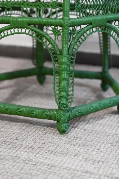 Green handwoven rattan coffee table 1970s
