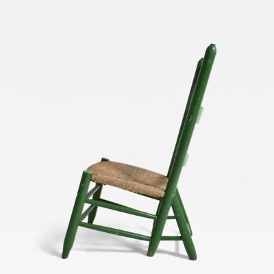 Green painted wood and straw fireside chair 1960s 