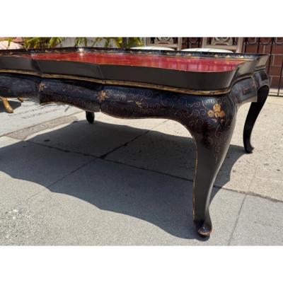 Gregorius Pineo Gregorius Pineo Chinoiserie Coffee Cocktail Table W Red Leather Top