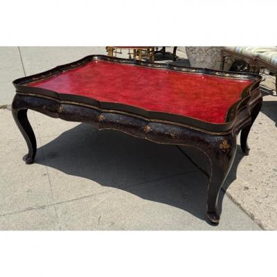 Gregorius Pineo Gregorius Pineo Chinoiserie Coffee Cocktail Table W Red Leather Top