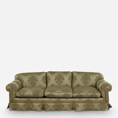 Gregorius Pineo Gregorius Pineo Damask Upholstered Olive Green Roll Arm Sofa Settee