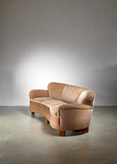 Greta Magnusson Grossman Curved brown three seater sofa Sweden 1940s