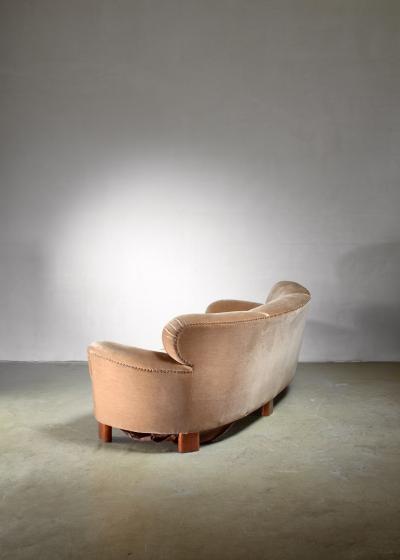 Greta Magnusson Grossman Curved brown three seater sofa Sweden 1940s