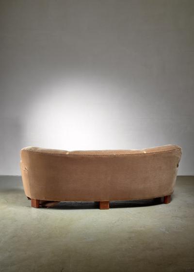 Greta Magnusson Grossman Curved brown three seater sofa Sweden 1940s