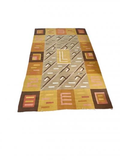 Greta Skogster Lehtinen Finnish Geometrical Flat Weave Carpet in Natural Tones Wool Finland 1930s