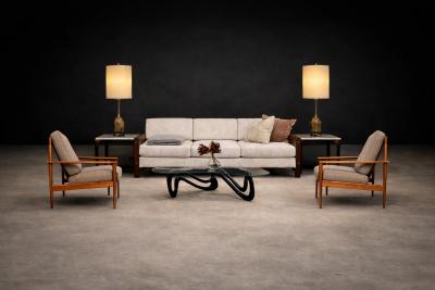 Grete Jalk Grete Jalk Armchair in Caviuna Mushroom Brown Boucl Rino Levi Brazil 1960s