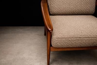 Grete Jalk Grete Jalk Armchair in Caviuna Mushroom Brown Boucl Rino Levi Brazil 1960s