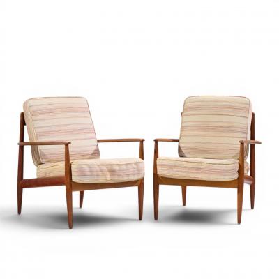Grete Jalk Grete Jalk for France and Sons Mid Century Danish Teak Lounge Chairs Pair