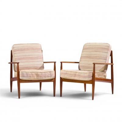 Grete Jalk Grete Jalk for France and Sons Mid Century Danish Teak Lounge Chairs Pair