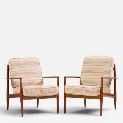 Grete Jalk Grete Jalk for France and Sons Mid Century Danish Teak Lounge Chairs Pair