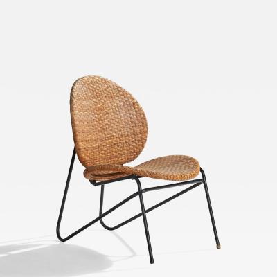 Grete Jalk Lounge Chair with Tubular Steel and Rattan Denmark 1952