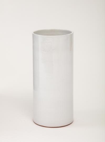 Grey White Crackle Glaze Cylindrical Vase France c 1950s