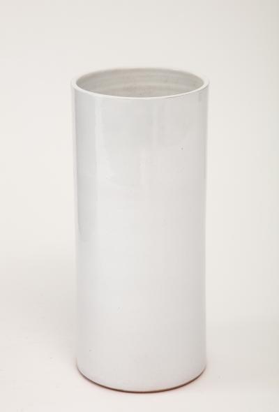 Grey White Crackle Glaze Cylindrical Vase France c 1950s