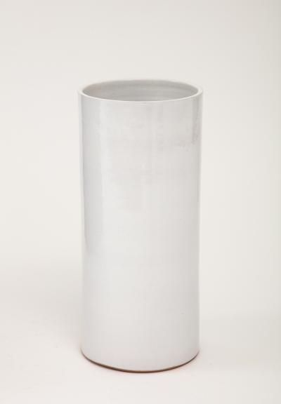 Grey White Crackle Glaze Cylindrical Vase France c 1950s