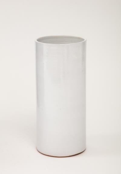 Grey White Crackle Glaze Cylindrical Vase France c 1950s