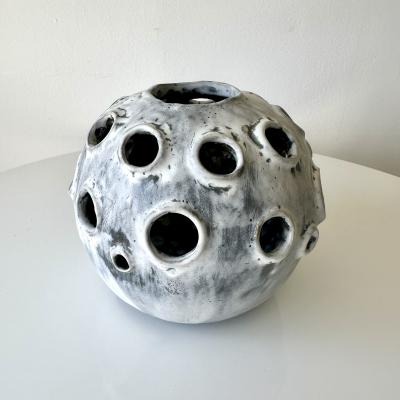 Grey and White Moonvase with Decorative Openings by Aram C 