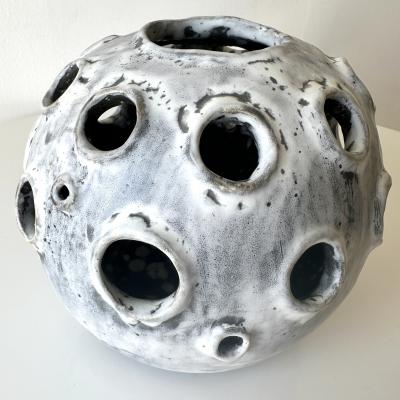 Grey and White Moonvase with Decorative Openings by Aram C 