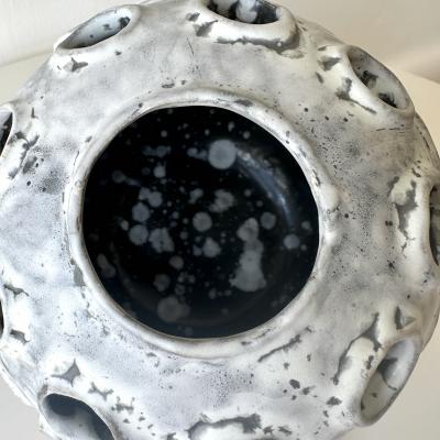 Grey and White Moonvase with Decorative Openings by Aram C 