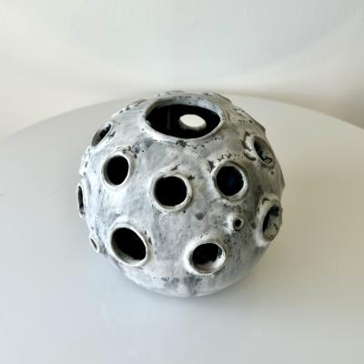 Grey and White Moonvase with Decorative Openings by Aram C 