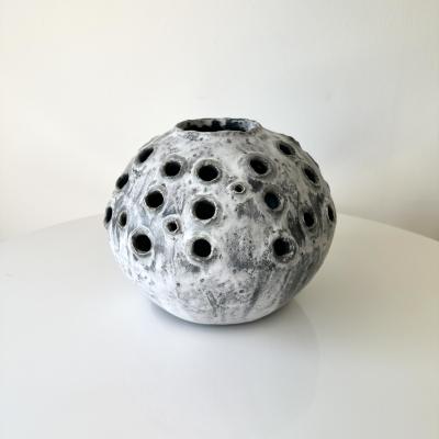 Grey and White Moonvase with Decorative Openings by Aram C 