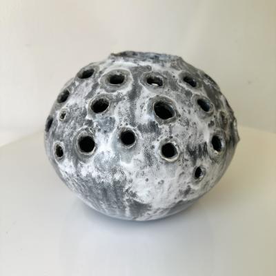 Grey and White Moonvase with Decorative Openings by Aram C 