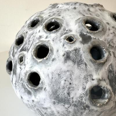 Grey and White Moonvase with Decorative Openings by Aram C 