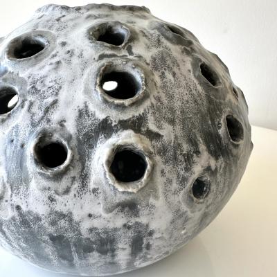 Grey and White Moonvase with Decorative Openings by Aram C 