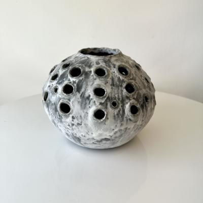 Grey and White Moonvase with Decorative Openings by Aram C 
