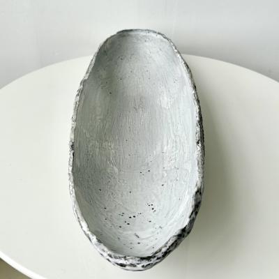 Grey and White Patterned and Textured Oblong Bowl by Aram Chenensky
