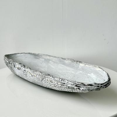 Grey and White Patterned and Textured Oblong Bowl by Aram Chenensky