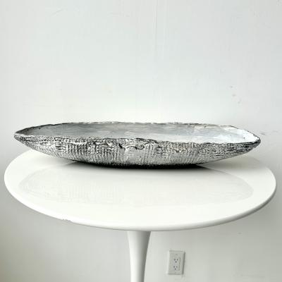 Grey and White Patterned and Textured Oblong Bowl by Aram Chenensky