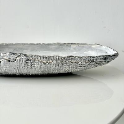 Grey and White Patterned and Textured Oblong Bowl by Aram Chenensky