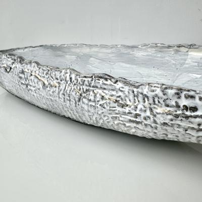 Grey and White Patterned and Textured Oblong Bowl by Aram Chenensky
