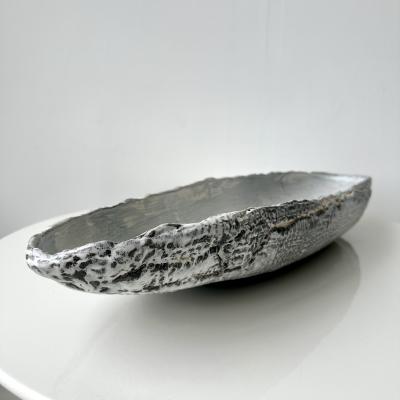 Grey and White Patterned and Textured Oblong Bowl by Aram Chenensky