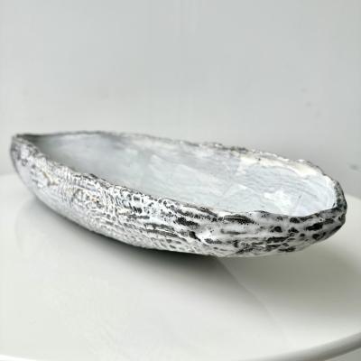 Grey and White Patterned and Textured Oblong Bowl by Aram Chenensky