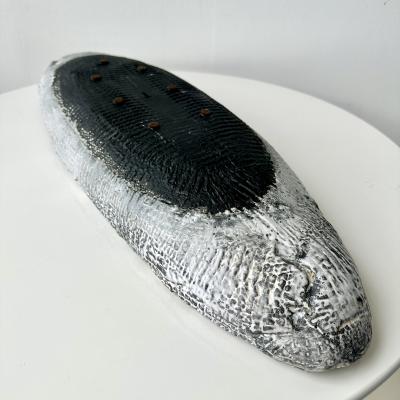 Grey and White Patterned and Textured Oblong Bowl by Aram Chenensky
