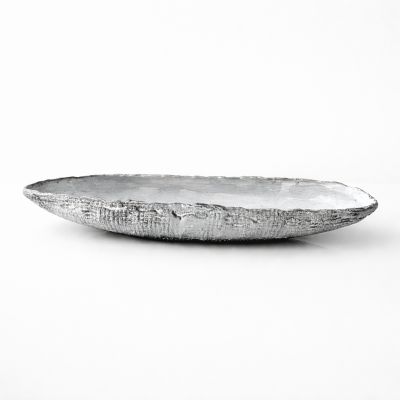 Grey and White Patterned and Textured Oblong Bowl by Aram Chenensky