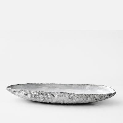 Grey and White Patterned and Textured Oblong Bowl by Aram Chenensky