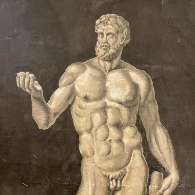 Grisalla Nude of an Athlete Oil on Canvas 19th century