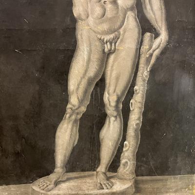 Grisalla Nude of an Athlete Oil on Canvas 19th century