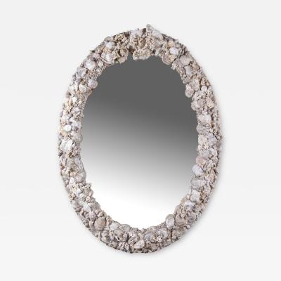 Grotto Style Shell Encrusted Oval Mirror French circa 1950