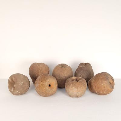Group of Seven Large Terracotta Unglazed Apples and Pears circa 1900