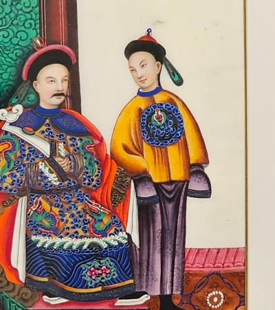 Guangzhou Cantonese Painting of Chinese Aristocrats with Attendants circa 1860